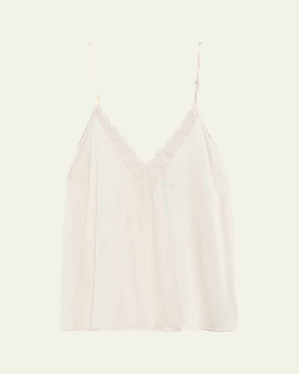 Murmure Plunging Lace-Trim Silk Satin Top